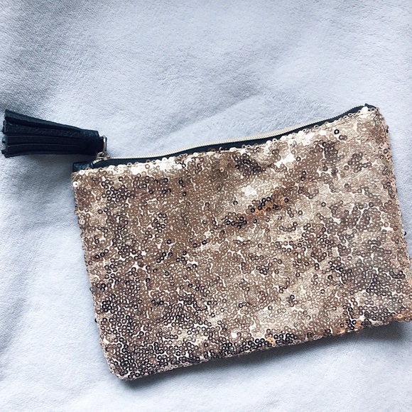 ipsy Handbags - golden sequin cosmetic bag